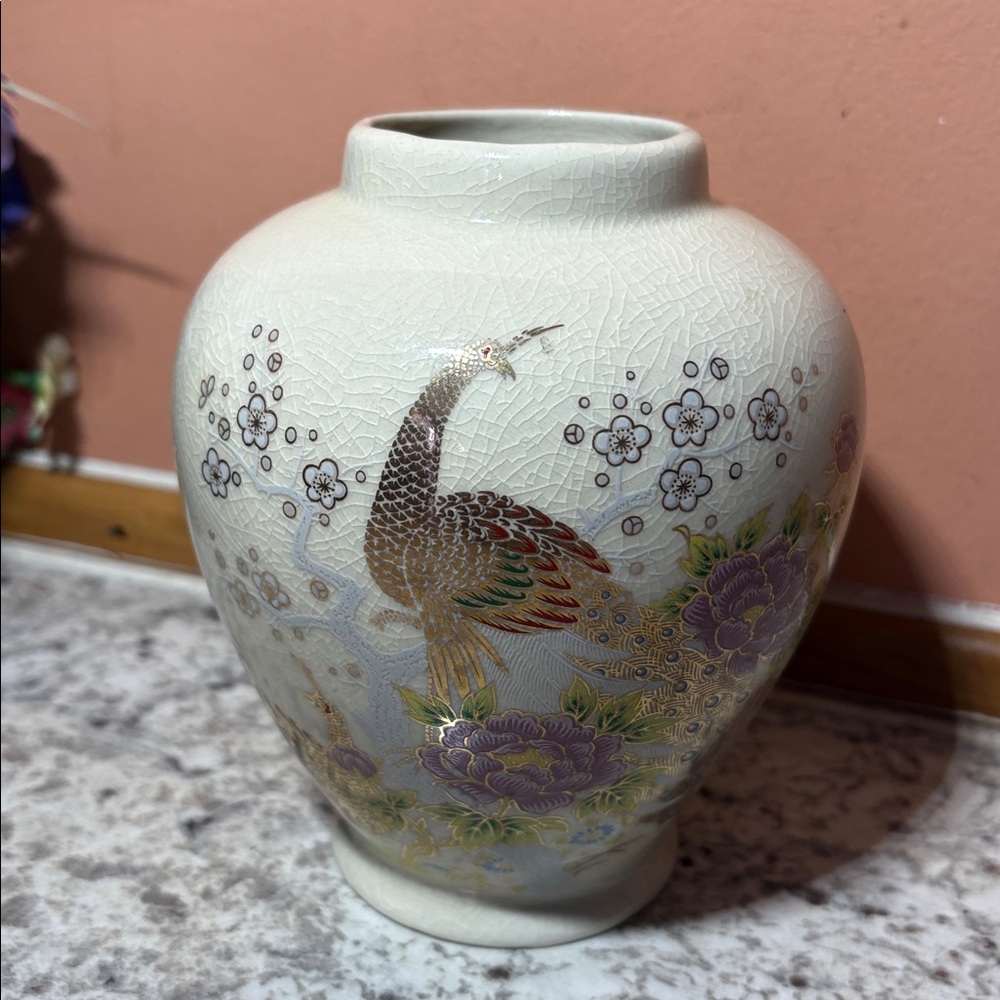 Elegant Ceramic Vase with Peacock Design